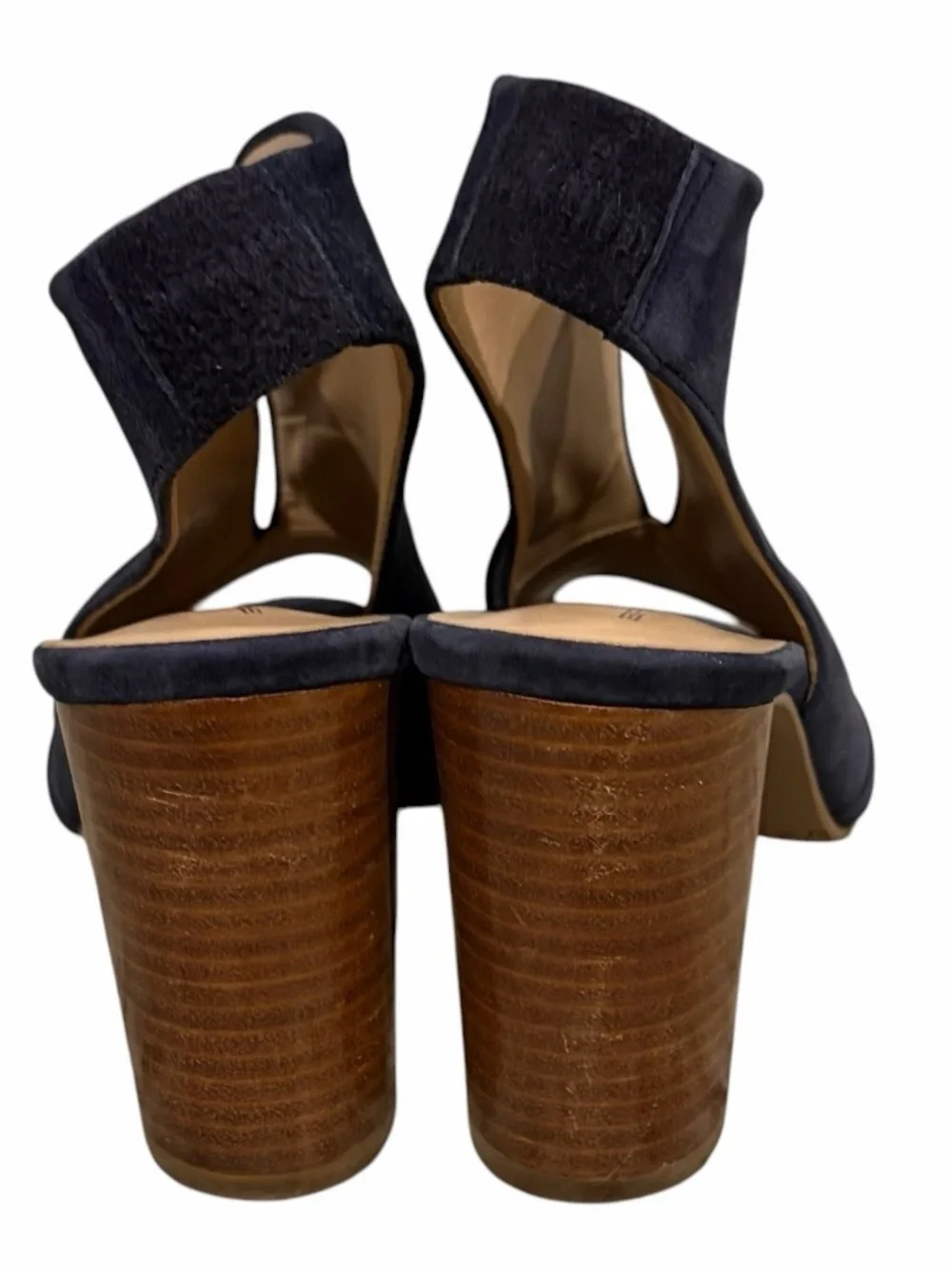 Suede Navy Peep-Toe Slingback Heels